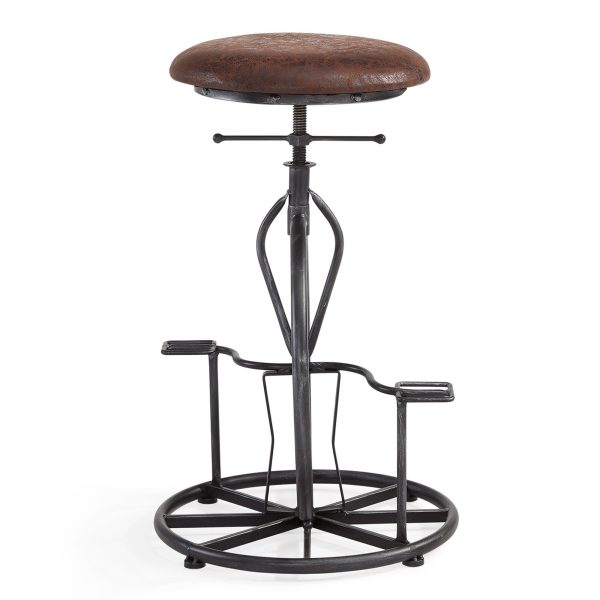 26" Brown and Gray Upholstered Iron Swivel Backless Adjustable Height Bar Chair - Image 3