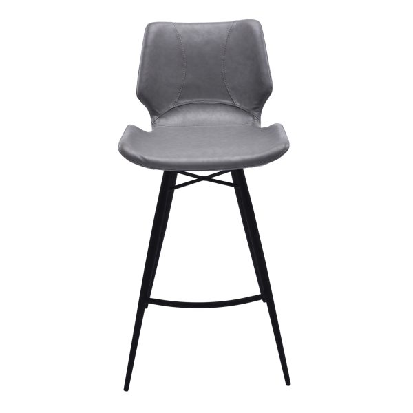26" Gray And Black Faux Leather And Iron Counter Height Bar Chair - Image 3