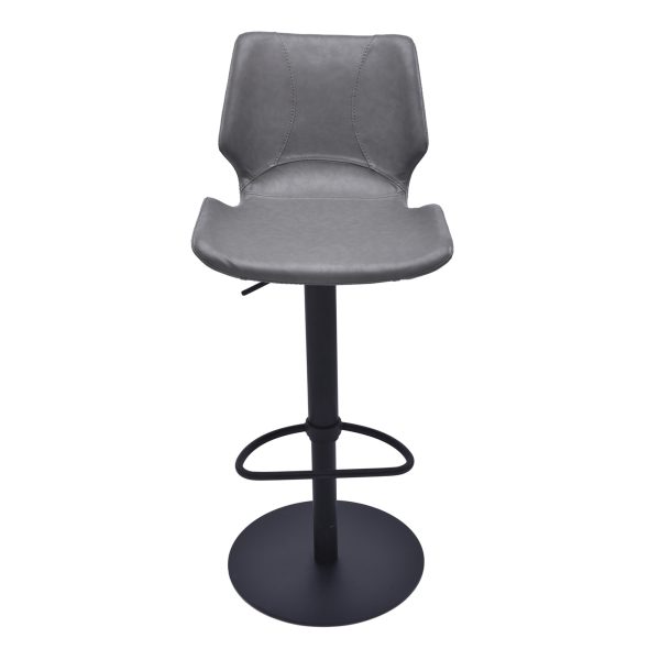 21" Gray And Black Faux Leather And Iron Swivel Low Back Adjustable Height Bar Chair - Image 3