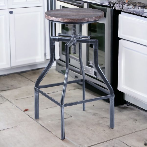 27" Brown And Gray Iron Backless Adjustable Height Bar Chair - Image 2