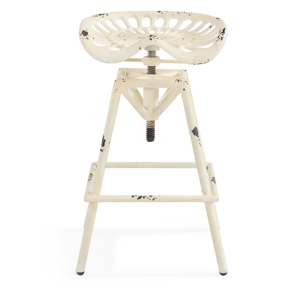 26" Antiqued White Iron Backless Adjustable Height Bar Chair - Image 3