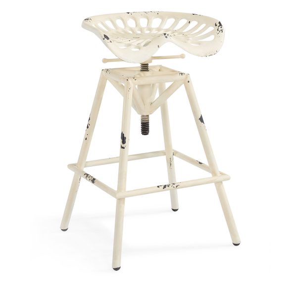 26" Antiqued White Iron Backless Adjustable Height Bar Chair
