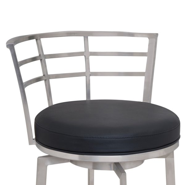 30" Black And Silver Faux Leather And Iron Swivel Low Back Bar Height Bar Chair - Image 3