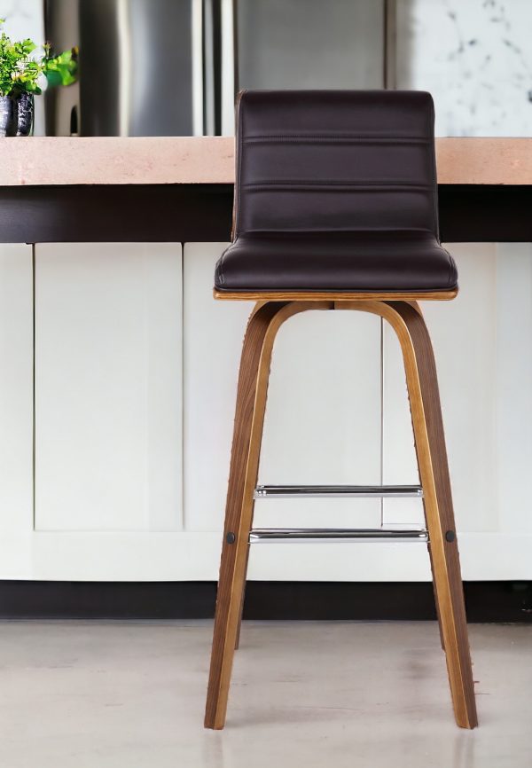 26" Brown Solid Wood Swivel Low Back Counter Height Bar Chair - Image 2