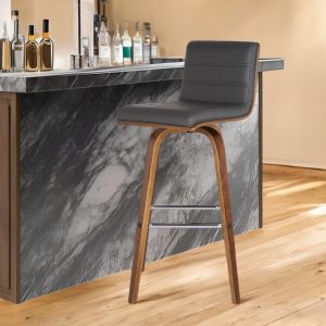 26" Gray and Brown Fabric and Solid Wood Low Back Counter Height Swivel Bar Chair