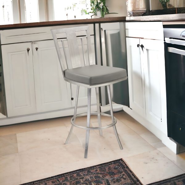 26" Gray And Silver Iron Swivel Counter Height Bar Chair - Image 2