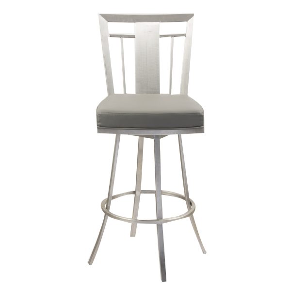 26" Gray And Silver Iron Swivel Counter Height Bar Chair - Image 3