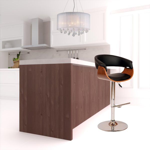 24" Black And Brown Faux Leather And Solid Wood Swivel Low Back Adjustable Height Bar Chair - Image 2