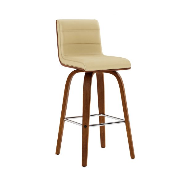 26" Cream and Brown Fabric and Iron Low Back Counter Height Swivel Bar Chair - Image 2