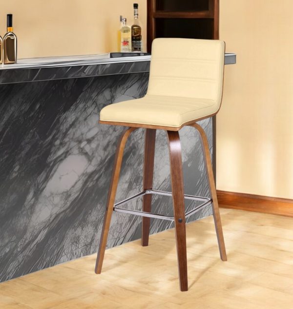 30" Cream and Brown Fabric and Iron Low Back Bar Height Swivel Bar Chair - Image 2