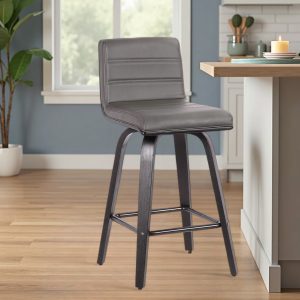 26" Gray and Black Fabric and Iron Low Back Counter Height Swivel Bar Chair
