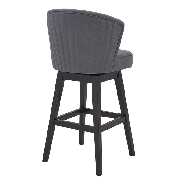 27" Gray And Espresso Solid Wood Swivel Low Back Counter Height Bar Chair - Image 3