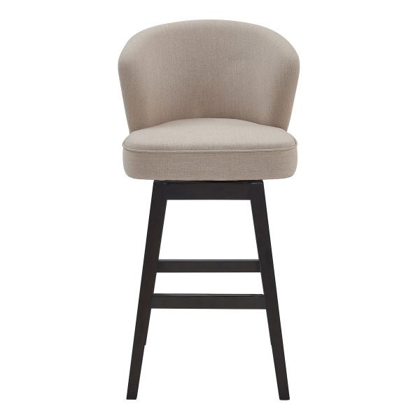31" Tan And Espresso Solid Wood Swivel Low Back Bar Height Bar Chair - Image 2