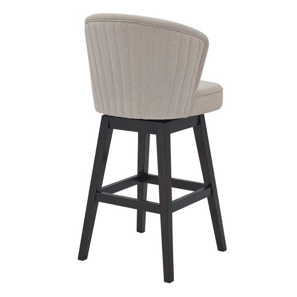 31" Tan And Espresso Solid Wood Swivel Low Back Bar Height Bar Chair - Image 3