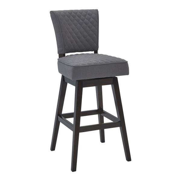 26" Gray and Espresso Fabric and Solid Wood Counter Height Swivel Bar Chair - Image 2