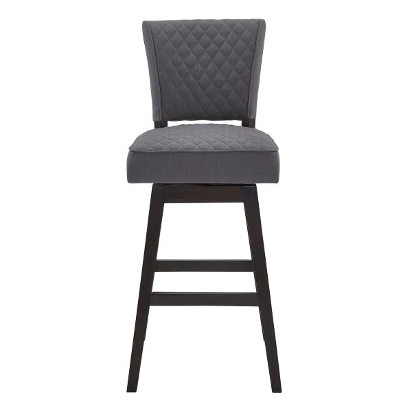 26" Gray and Espresso Fabric and Solid Wood Counter Height Swivel Bar Chair - Image 3