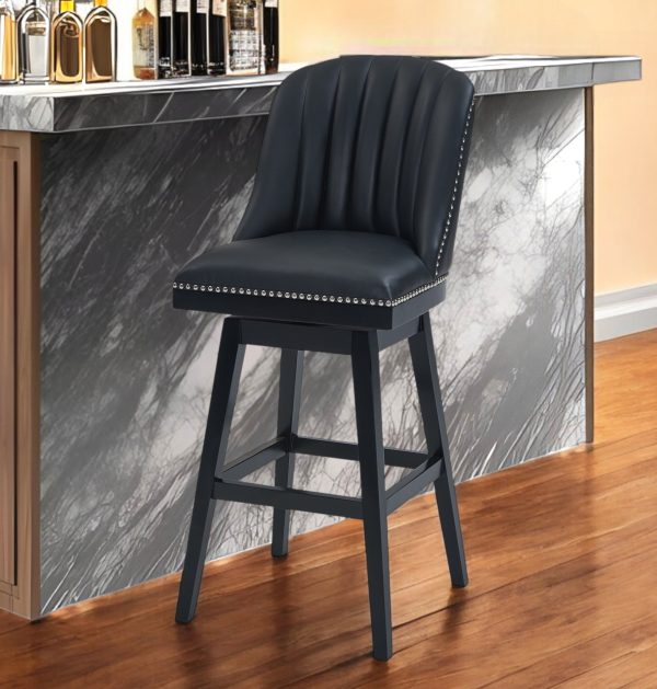 27" Black Solid Wood Counter Height Swivel Bar Chair - Image 2
