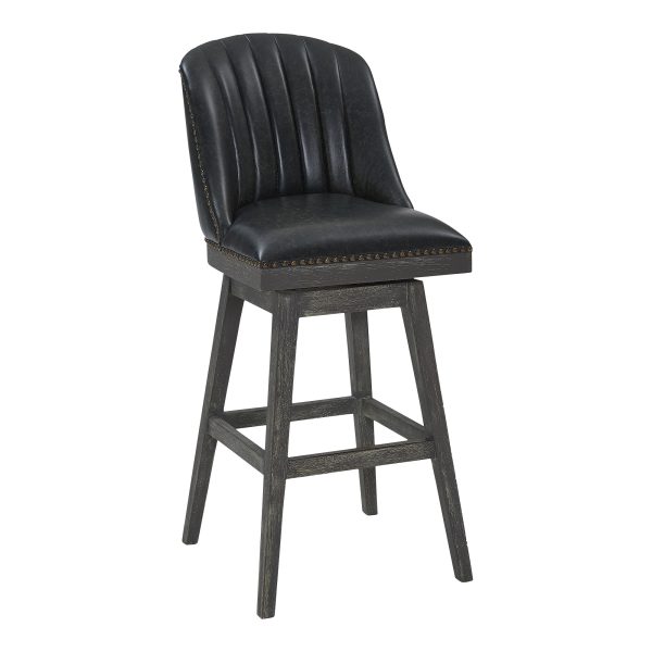 26" Brown and Gray Faux Leather and Solid Wood Counter Height Swivel Bar Chair - Image 3
