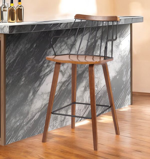 26" Brown Manufactured Wood and Iron Counter Height Bar Chair - Image 2
