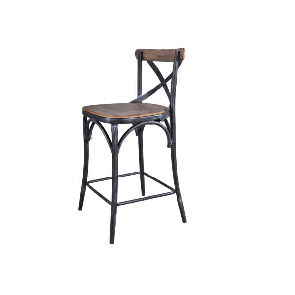 26" Brown and Black Solid Wood with Iron Counter Height Bar Chair - Image 2