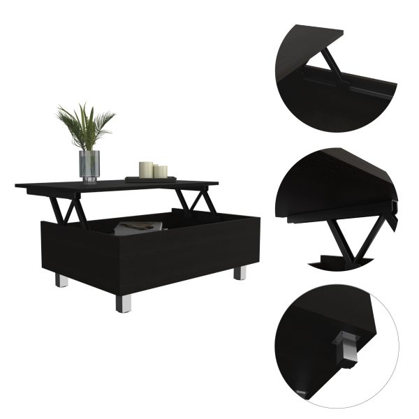 32" Black Manufactured Wood Rectangular Lift Top Coffee Table With Drawer And Shelf - Image 3