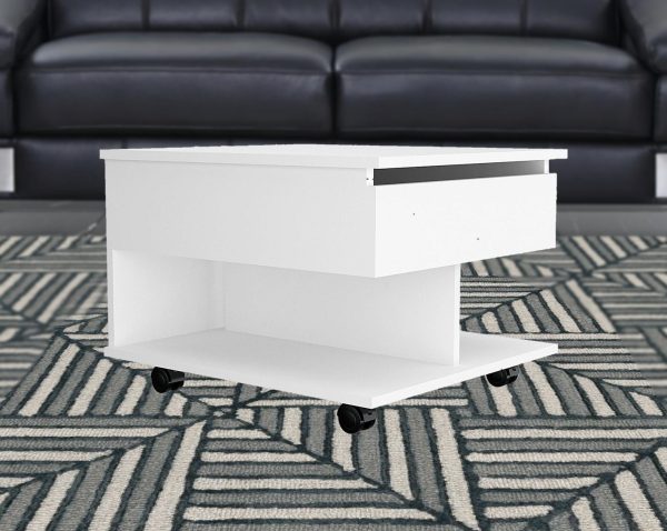 22" White Manufactured Wood Rectangular Lift Top Coffee Table With Drawer - Image 3