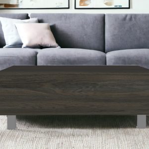 32" Carbon Espresso Manufactured Wood Rectangular Lift Top Coffee Table With Drawer And Shelf