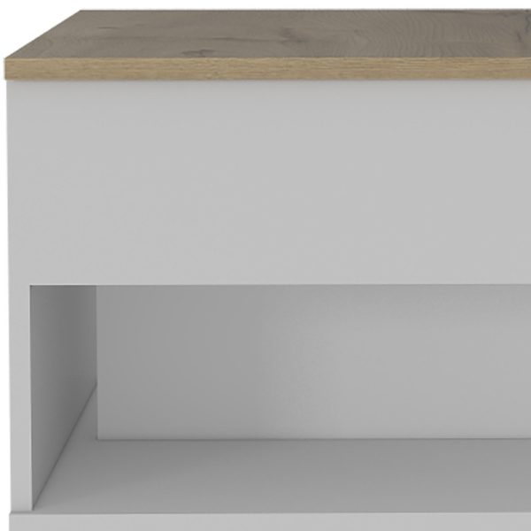 22" White And Light Oak Manufactured Wood Rectangular Coffee Table With Drawer - Image 3
