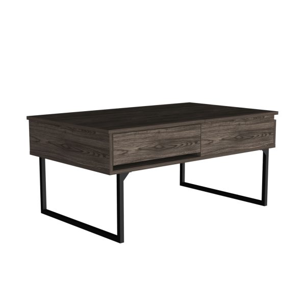40" Dark Brown And Black Metal Lift Top Coffee Table With Drawer - Image 2