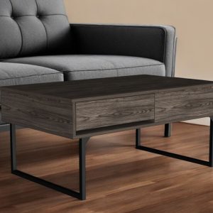 40" Dark Brown And Black Metal Lift Top Coffee Table With Drawer