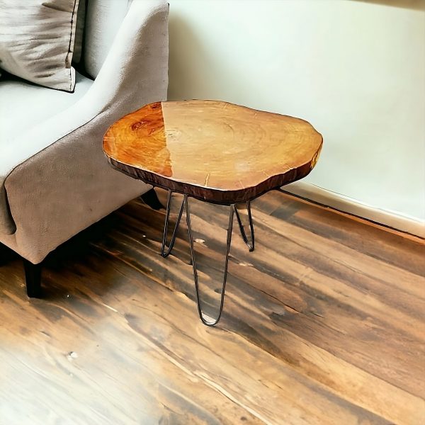 24" Natural Solid Wood Live Edge and Metal End Table - Image 2