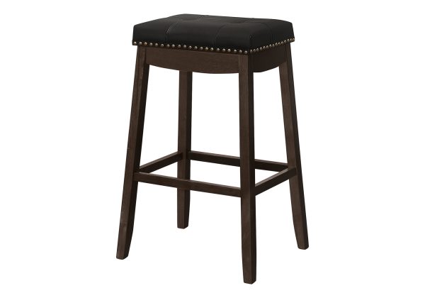Set of Two 30" Black and Espresso Faux Leather and Solid Wood Backless Bar Height Bar Chairs - Image 3