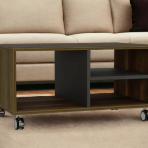 32" Brown And Black Coffee Table With Three Shelves