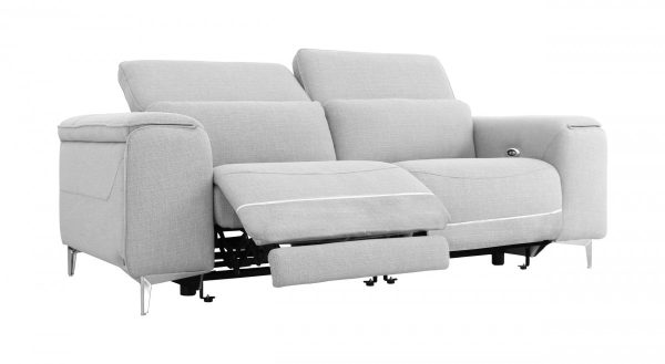 84" Gray And Silver Power Reclining Love Seat - Image 3
