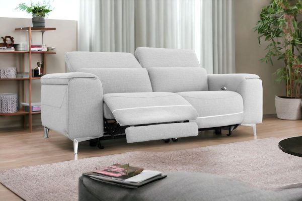 84" Gray And Silver Power Reclining Love Seat - Image 2