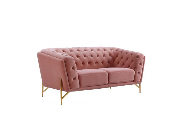 Stylish Pink Velvet  Loveseat With Diamond Tufts - Image 2