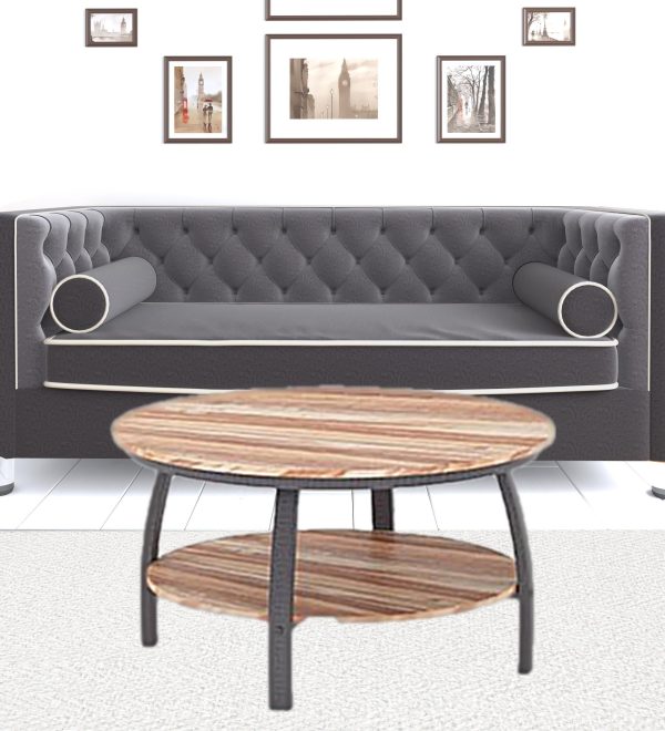 35" Two Tier Wood Grain Oak Manufactured Wood Round Coffee Table - Image 2