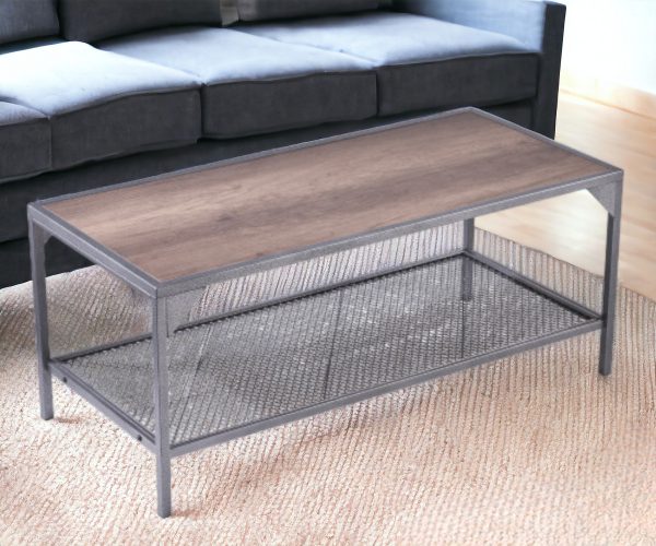 43" Walnut Manufactured Wood Rectangular Coffee Table with Shelf - Image 2