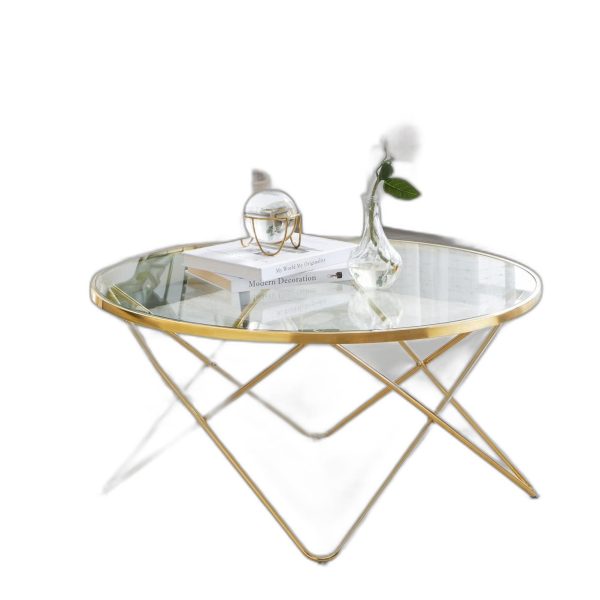 32" Glass And Gold Geo Round Coffee Table - Image 3