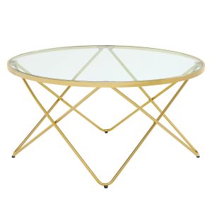 32" Glass And Gold Geo Round Coffee Table