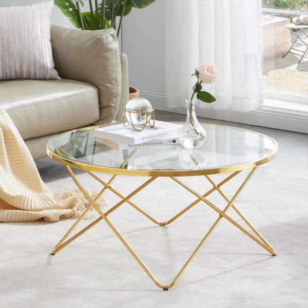 32" Glass And Gold Geo Round Coffee Table - Image 2