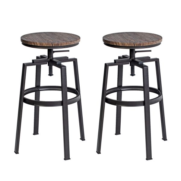 Set of Two 30" Natural And Bronze Steel Swivel Backless Bar Height Bar Chairs - Image 2