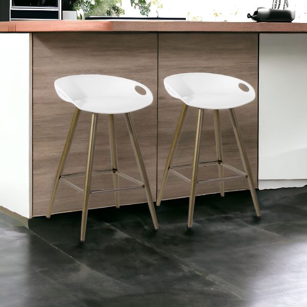 Set of Two 24" White And Bronze Steel Low Back Counter Height Bar Chairs - Image 3