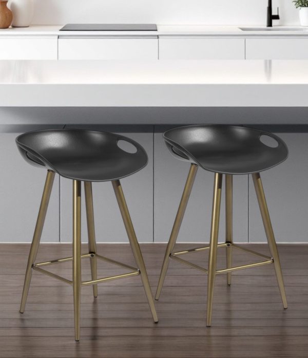 Set of Two 24" Black And Bronze Steel Backless Counter Height Bar Chairs - Image 2