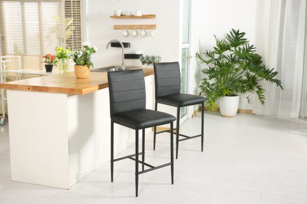 Set of Two 26" Black Faux Leather And Steel Counter Height Bar Chairs - Image 3