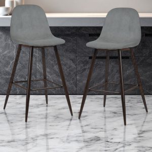 Set of Two 26" Gray And Gold Steel Counter Height Bar Chairs
