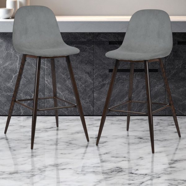 Set of Two 26" Gray And Gold Steel Counter Height Bar Chairs