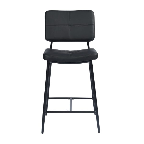 Set of Two 24" Cream And Black Faux Leather And Steel Low Back Counter Height Bar Chairs - Image 3
