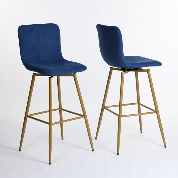 Set of Two 29" Dark Blue And Gold Steel Bar Height Bar Chairs - Image 2