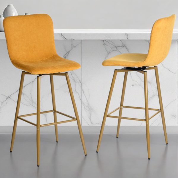 Set of Two 29" Mauve And Gold Steel Bar Height Bar Chairs